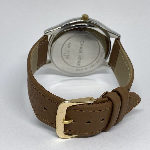 Michael Kors Slim Runway MK-3198 Women's Brown Leather Analog Dial Watch EY110 - Picture 10 of 12